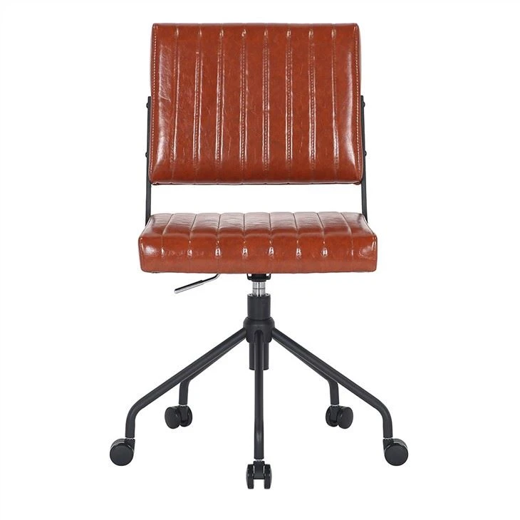Airde Adjustable Armless Brown Pu Leathar Cathaoirleach Oifig Baile